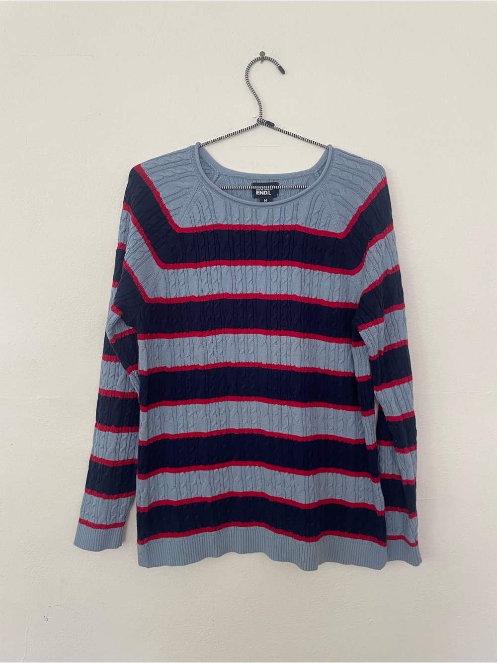 Lands End Striped Cable-Knit Sweater